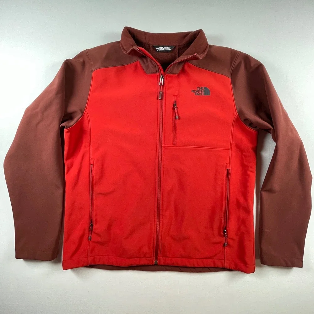 The North Face WindWall Softshell Jacket Mens Large Red Burgundy Full Zip Fleece
